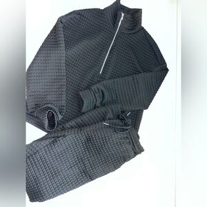 SHEIN Women’s (S) Black Textured Quarter Zip Top & Bottom Lounge Set